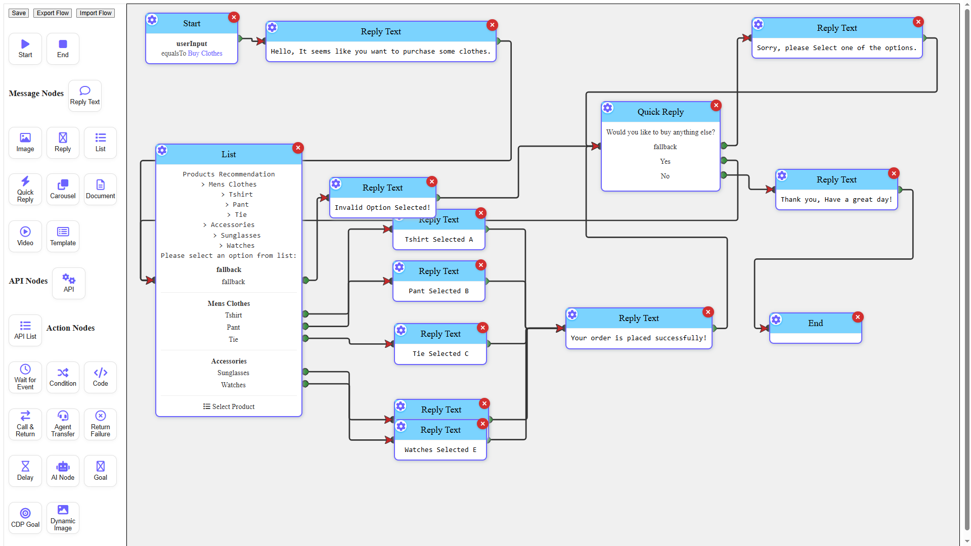 Visual Flow Builder Interface
